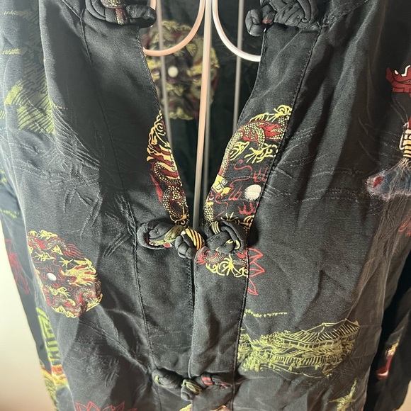 Citron Santa Monica Silk VTG Embroidered Asian Print Kimono Style Jacket Size L - Picture 4 of 5